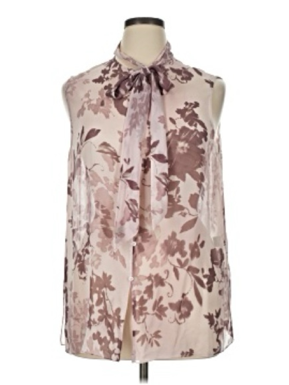 Floral Tie-Neck Sleeveless Camisole in Blush 100% Silk